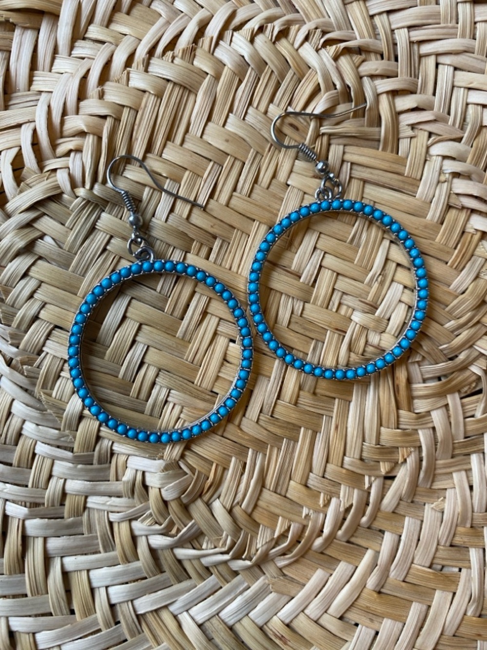 Turquoise Color Beaded Hoop Earrings 🪶